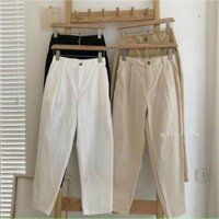 Quần baggy nữ lưng cao lưng thun vải đũi dày dặn chuẩn dáng M42