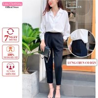 Quần baggy nữ lưng chun thun cạp lưng cao ống đứng khoá sườn dáng basic màu đen vải mưa co dãn mặc đi học làm công sở