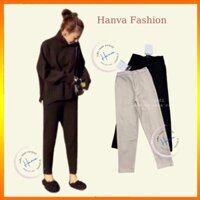 Quần Baggy Nữ Ống Suông Chất Dạ Giữ Nhiệt Lưng Cạp Chun 1 Cúc Phong Cách Hàn Quốc Hanva