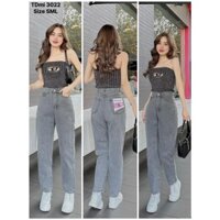 Quần Baggy Nữ , Quần Bò Nữ Cạp Cao Basic Chất Vải Dày Dặn Mịn Đẹp