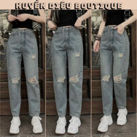 Quần baggy nữ rách gối màu xám kiểu dáng basic , quần jean baggy nữ lưng cao ôm eo cực xinh