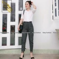 Quần baggy nữ Ruby Fashion công sở kẻ caro đậm, chất vải cao cấp  ྇