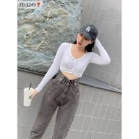 Quần Baggy Nữ Xám Lưng Cao, fom rộng thoải mái, cực xinh, vải jeans dày dặn