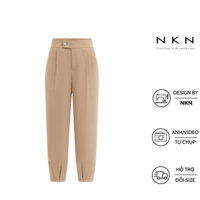 Quần baggy, quần công sở nữ NKN Bukger màu be, thiết kế lưng cao, bo gấu dáng dài, chất liệu cao cấp