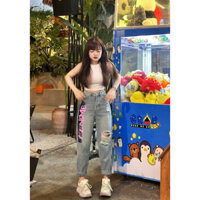 Quần baggy Quần Jeans nữ lưng cao giá rẻ FengMe hồng kiểu dáng Hàn Quốc trẻ trung dễ thương