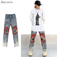 Quần baggy rách street style quần hiphop nam unisex Quần jean trắng phong cách Hàn Quốc quần jean nam rách gối