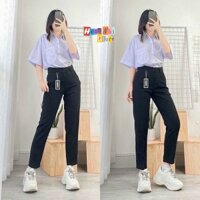 Quần Baggy Trơn Nữ Cạp Cao Ống Đứng Ulzzang, Quần Tây Đi Học Công Sở Màu Đen Xanh - MX