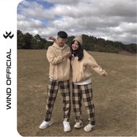 Quần baggy Wind ống suông unisex Caro ống rộng nam nữ ullzang - Vàng Đen,XL