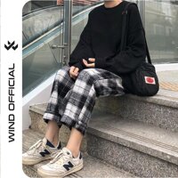 Quần baggy Wind ống suông unisex Caro ống rộng nam nữ ullzang - Trắng Đen,M