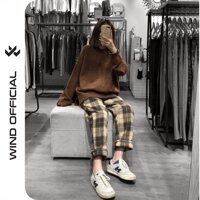 Quần baggy Wind ống suông unisex Caro ống rộng nam nữ ullzang - Vàng Đen,L