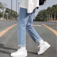 Quần baggy xanh nam nữ , quần jeans ống rộng , dáng suông , rách gấu phong cách Hàn Quốc  ྇