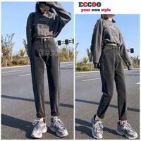 Quần bagy bò nữ "FREESHIP" xám khói trơn -quần jeans nữ ống côn lưng cáo kiểu dáng hàn quốc ulzzang