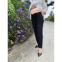 Quần Bầu Baggy VẢI CẠP CHÉO Cao Cấp có chun chỉnh cho mẹ bầu QB296 - đen,L 58-67kg