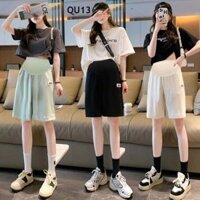 Quần bầu, quần đùi bầu chất thun tăm hai màu kem xanh, quần bầu lỡ[ĐẦM BẦU THỎ]QU13