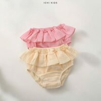 quần bí vải xô muslin nhún bèo cho bé 3m-24m - Ichi kids
