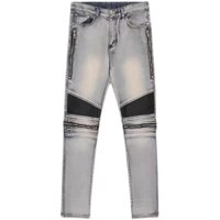 Quần biker jean khoá zip xanh bạc