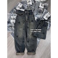 Quần Bò Baggy Jeans Lưng Chun Phối Túi Thêu Nơ 2 Màu, Quần Bò Jeans Denim Nữ Cạp Cao Dáng Baggy Hách Dáng Cực Đẹp