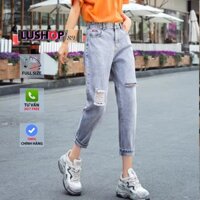 Quần bò baggy nữ quần jeans nữ quần RÁCH xanh nhạt phong cách bụi cạp cao quần nữ đẹp 3 size S M L hot Lushop89 QT17 - H