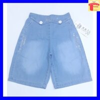 Quần bò bé gái 2-7 tuổi đính cúc và kim sa, Quần jean lửng cho bé ống rộng vải bò giấy nhẹ mềm thoáng mát