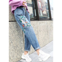 Quần bò big size dáng dài thêu cò trắng dễ thương QBD23 - M