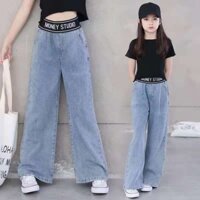 Quần bò cho bé gái thiết kế cạp viền dáng suông  ANTITKIDS  FASHION size đại 14-50kg.