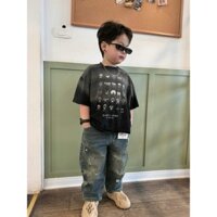 Quần Bò Dài Bé Trai In Họa Tiết Chữ, Quần Jeans From Baggy Phong Cách Hàn Quốc Size Từ 12-38kg B0012