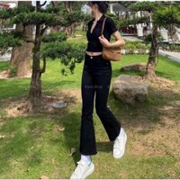 Quần bò đen ống loe nhẹ