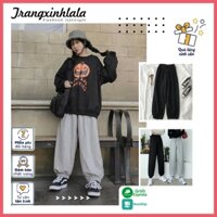 Quần bo gấu jogger nữ trơn vải thun da cá, quần ống rộng nữ nỉ thun dáng jogger mặc thu đông