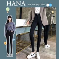 Quần bò giấy 2 khuy dáng skinny cạp cao tôn dáng, Quần jean chất mango mềm nhẹ co dãn tốt