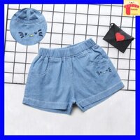 Quần bò giấy bé gái 2-10 tuổi đính hạt, Quần jean đùi cho bé vải nhẹ mềm thoáng mát ống quần rộng