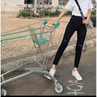 Quần bò giấy rách gối cạp cao , quần legging bò, quần jean rách gối