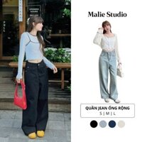 Quần Bò Jean Malie Studio Ống Rộng Chất Liệu Mềm Mịn Không Co Giãn Phong Cách Unisex Hàn Quốc - 3