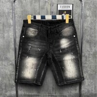 quần bò jean nam ngắn amir đen rách vẩy sơn kiểu đẹp mẫu mới,quần short nam 2 đáy cá tính KAYSTORE