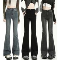 Quần bò jean nữ ống loe đứng co giãn 4 chiều jeans cạp cao cao cấp Hottrend