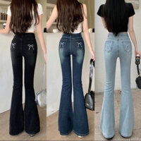 Quần bò jean nữ ống loe đứng co giãn jeans cạp cao cao cấp Hottrend 2022
