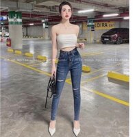 Quần bò jean xanh rách cắt gấu cạp cao siêu đẹp l1 mh kmng yypl vc