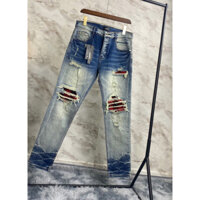 Quần bò jeans nam AMIRI 4 khuy CAO CẤP, quần vải jeans lót caro đỏ đen hot trends trẻ trung, đậm chất riêng.