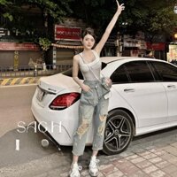Quần Bò Jeans Nữ Dáng Baggy Rách 2 Gối Tôn Dáng Quảng Châu Cao Cấp