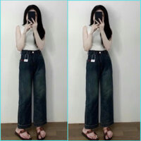 Quần bò jeans nữ ống đứng quần bò denim ống rộng suông cạp cao hách dáng