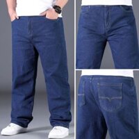 Quần Bò Nam Cotton Dài Trơn DYMENS Quần Jean Nam Dáng Suông Form Đứng Trung Niên Cho Bố Đến 85Kg