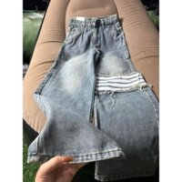 Quần bò nam nữ quần bò xuông thêu gối quần bò 4 vạch