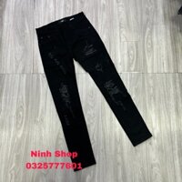 Quần bò nam ống côn Amiri rách vá da đen bản đẹp mới hot trend 2022 - Jean biker new