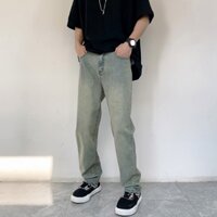 Quần bò nam ống rộng màu xanh pha rêu hàn quốc - 2022