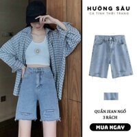 Quần bò ngố nữ/ Quần sooc nữ RÁCH tua gấu lưng cao phong cách hàn quốc