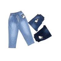 Quần bò nữ dáng baggy mẫu cào nhẹ lưng thun vải co giãn mạnh ảnh thật trải sàn