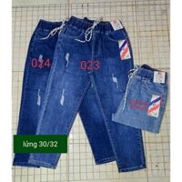 Quần bò nữ dáng baggy mẫu cào rách nhẹ lưng thun vải co giãn