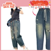 Quần Bò Nữ Jean Baggy Cạp Chun Chất Đẹp - Rách Xước Phong Cách Hàn Quốc Cá Tính Có Túi,  Dễ Phối Đồ