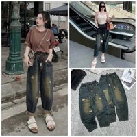Quần Bò Nữ Jean Baggy Xước Cá Tính Dáng Bom Chất Đẹp , Quần Jean Bò Dáng Baggy Xước Gối Cá Tính - Quần Áo Huyền Anh M218