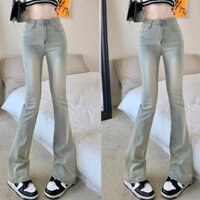 Quần Bò Nữ Ống Loe May Gấu , Quần Jeans Nữ Ống Loe Xanh Bạc HOTTREND TL43