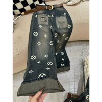 Quần bò nữ, Quần Baggy jean nữ lưng cao phong cách suông dài rách in thân hàng xịn QC thoitrangteen00